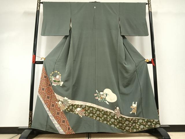 平和屋着物●豪華色留袖　友禅　風神雷神　金彩　正絹　逸品　AABI1566fy