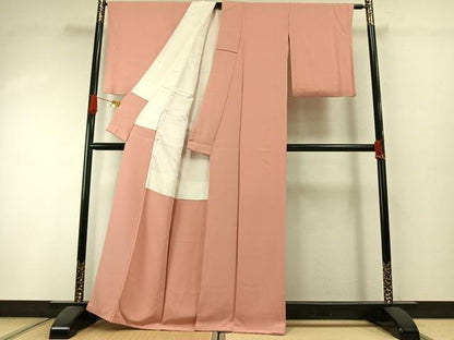 平和屋着物●上質な色無地　珊瑚色　正絹　逸品　AABI1567fy