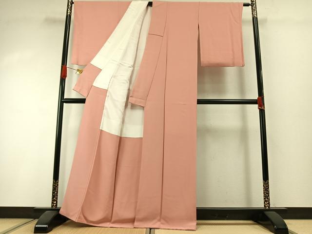 平和屋着物●上質な色無地　珊瑚色　正絹　逸品　AABI1567fy