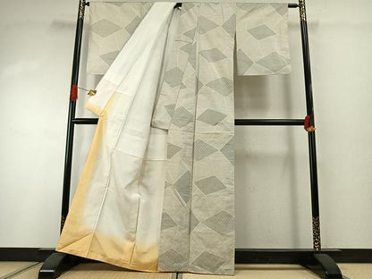 平和屋着物●本場大島紬　白大島　カタス7マルキ　幾何学文様　正絹　逸品　AABI1555fy
