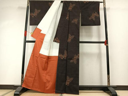 平和屋着物●小千谷紬　舞蝶文　正絹　逸品　AABI1556fy