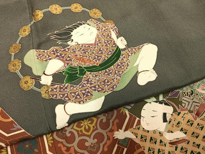 平和屋着物●豪華色留袖　友禅　風神雷神　金彩　正絹　逸品　AABI1566fy