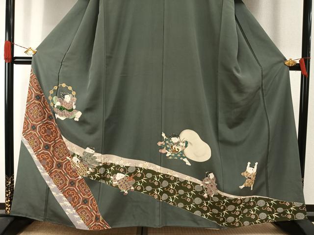 平和屋着物●豪華色留袖　友禅　風神雷神　金彩　正絹　逸品　AABI1566fy