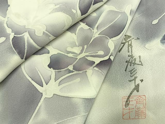 平和屋着物●染色作家　斉藤三才　小紋　草花文　暈し染め　正絹　逸品　AABI1557fy