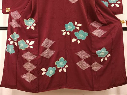 平和屋着物●アンティーク　大正ロマン　訪問着　絞り　刺繍　舞花文　正絹　逸品　AABI1558fy