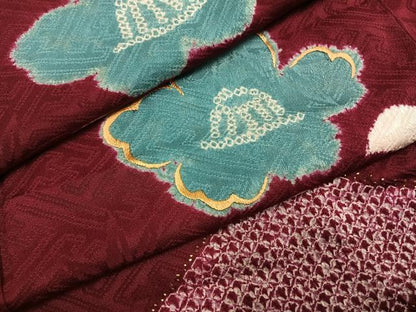 平和屋着物●アンティーク　大正ロマン　訪問着　絞り　刺繍　舞花文　正絹　逸品　AABI1558fy