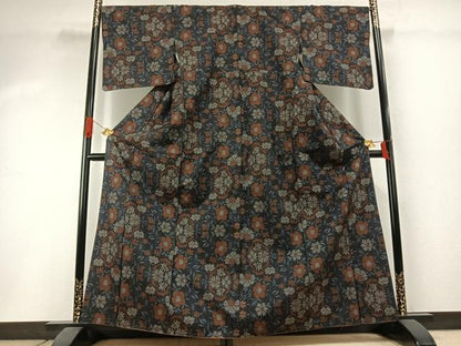 平和屋着物●本場大島紬　一元7マルキ　草花文　正絹　逸品　AABI1554fy