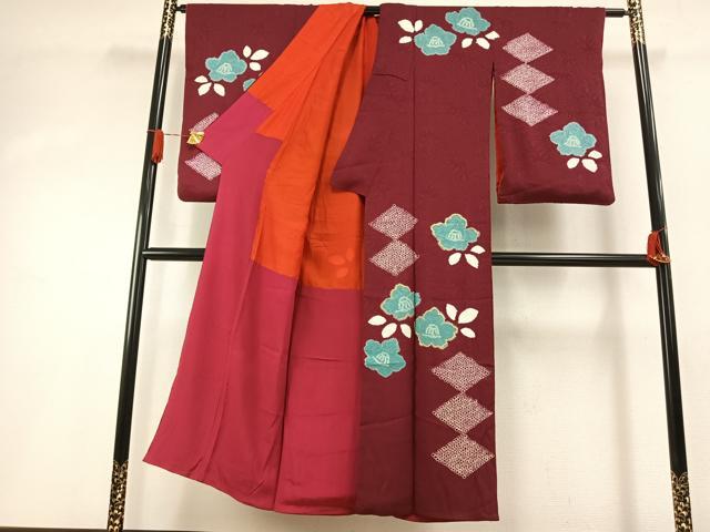 平和屋着物●アンティーク　大正ロマン　訪問着　絞り　刺繍　舞花文　正絹　逸品　AABI1558fy