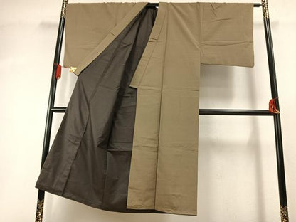 平和屋着物●男性　紬　色無地　油色　正絹　逸品　AABI1550fy