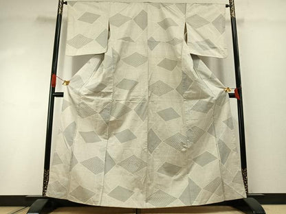 平和屋着物●本場大島紬　白大島　カタス7マルキ　幾何学文様　正絹　逸品　AABI1555fy