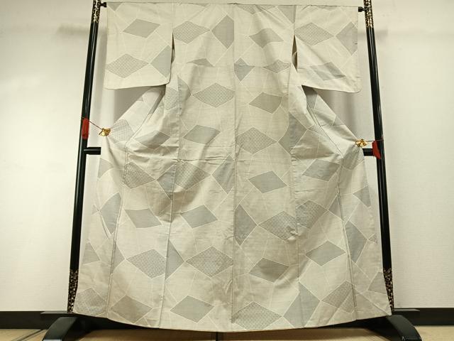 平和屋着物●本場大島紬　白大島　カタス7マルキ　幾何学文様　正絹　逸品　AABI1555fy