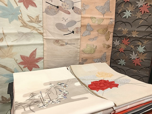 平和屋着物■夏物 名古屋帯 絽 紗 まとめて 50点 人物 蝶 蜻蛉 花柄 絽綴れ 駒刺繍 金銀糸 など 未使用品あり 全て正絹 mmm107