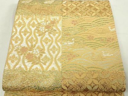 平和屋本店▼佐賀錦　六通柄袋帯　手織　金華山織　吉祥文　本金箔　正絹　逸品　DABE9162sf