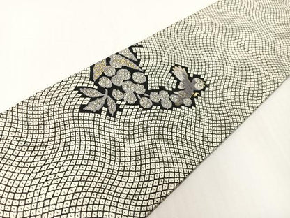平和屋着物●九寸名古屋帯　唐織　ミミズク　黒地　金糸　正絹　逸品　CABG1881vp