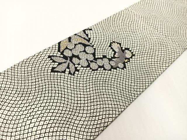 平和屋着物●九寸名古屋帯　唐織　ミミズク　黒地　金糸　正絹　逸品　CABG1881vp