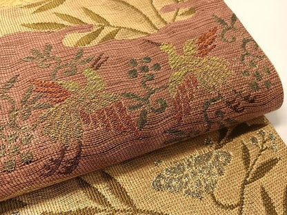 平和屋着物▽六通柄袋帯　スリーシーズン　春夏秋　更紗花鳥文　金銀糸　正絹　逸品　CABG1895vp
