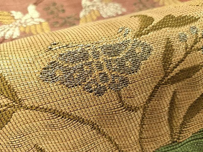 平和屋着物▽六通柄袋帯　スリーシーズン　春夏秋　更紗花鳥文　金銀糸　正絹　逸品　CABG1895vp