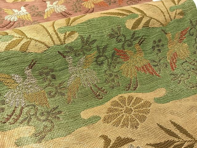 平和屋着物▽六通柄袋帯　スリーシーズン　春夏秋　更紗花鳥文　金銀糸　正絹　逸品　CABG1895vp