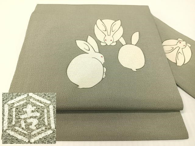 平和屋着物●和染紅型　栗山紅型　栗山吉三郎　九寸名古屋帯　兎　鬼しぼ縮緬　正絹　逸品　CABG1758vp