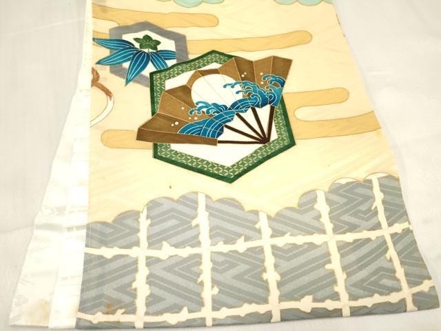 平和屋着物[]お宮参り　男の子　祝着　産着　初着　のしめ　駒刺繍　唐獅子　兜　笹松文　金彩　逸品　DABE7119ma
