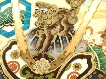 平和屋着物[]お宮参り　男の子　祝着　産着　初着　のしめ　駒刺繍　唐獅子　兜　笹松文　金彩　逸品　DABE7119ma
