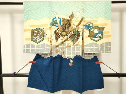 平和屋着物[]お宮参り　男の子　祝着　産着　初着　のしめ　駒刺繍　唐獅子　兜　笹松文　金彩　逸品　DABE7119ma