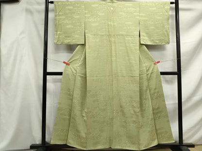 平和屋着物■上質な色無地　エ霞花地紋　抹茶色　正絹　逸品　DABF4603qa