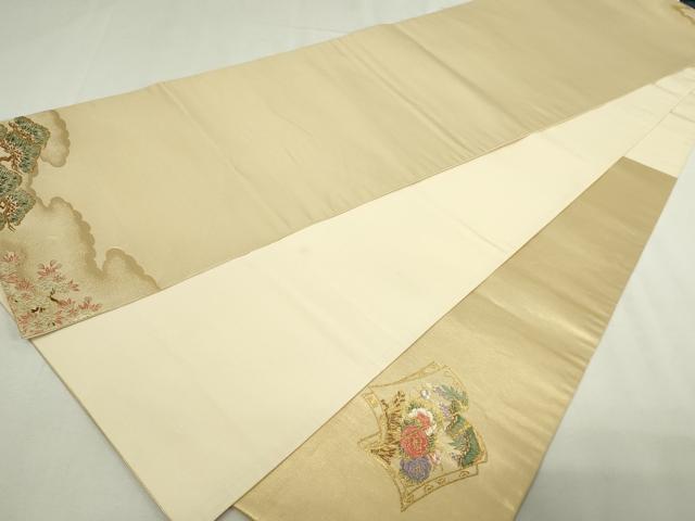 平和屋本店▼西陣　泰正織物謹製　太鼓柄袋帯　唐織　作家物　扇面冊子花鳥文　本金箔　正絹　逸品　DABE9299sf 平和屋本店▽西陣 泰正織物謹製 太鼓柄袋帯 唐織 作家物 扇面冊子