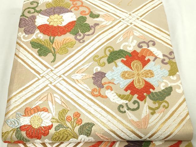 平和屋本店▼佐賀錦　六通柄袋帯　唐織　花菱文　本金箔　正絹　逸品　DABE9290sf 平和屋本店▽佐賀錦 六通柄袋帯 唐織 花菱文 本金箔 正絹