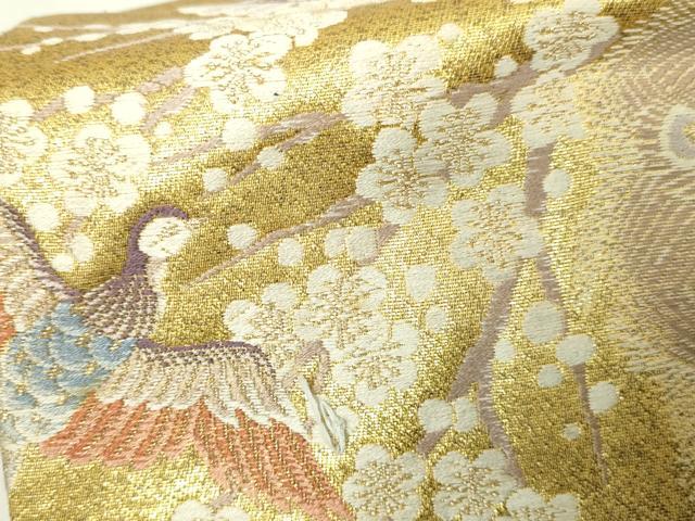 平和屋本店▼つけ帯　孔雀枝梅文　純金箔　九百錦　本金弐重箔　正絹　逸品　DABE9305sf 平和屋本店▽つけ帯 孔雀枝梅文 純金箔 九百錦 本