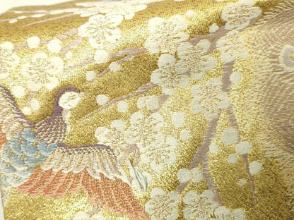 平和屋本店▼つけ帯　孔雀枝梅文　純金箔　九百錦　本金弐重箔　正絹　逸品　DABE9305sf