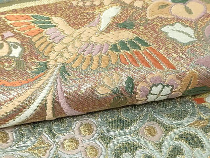 平和屋本店▼六通柄袋帯　唐織　宝倉段文　本金箔　正絹　逸品　DABE9324sf