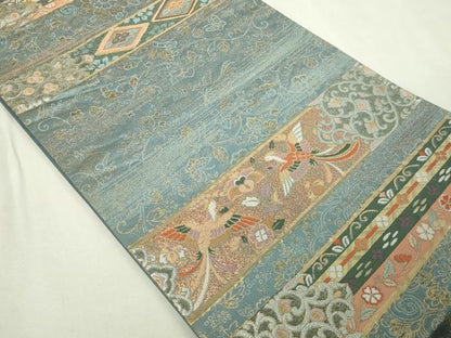 平和屋本店▼六通柄袋帯　唐織　宝倉段文　本金箔　正絹　逸品　DABE9324sf