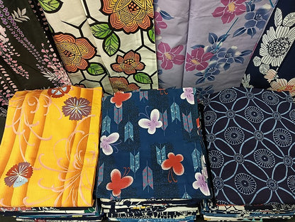 平和屋着物■浴衣 まとめて 45点 蝶 乱菊 花柄 七宝 型染め 金彩 など 着用可能多数 未使用品あり mmm131