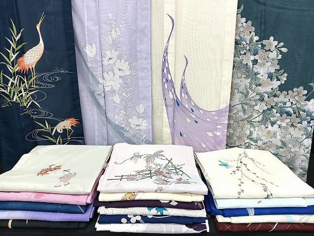 平和屋着物■夏物 訪問着 絽 紗 洗える着物 まとめて20点 鶴 鳥 人物 花柄 手描き 着用可能多数 mmm1017