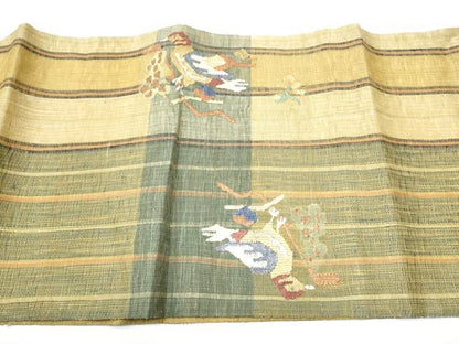 平和屋着物▽つけ帯　スリーシーズン　春夏秋　すくい織　花鳥文　正絹　逸品　CABG6006hy