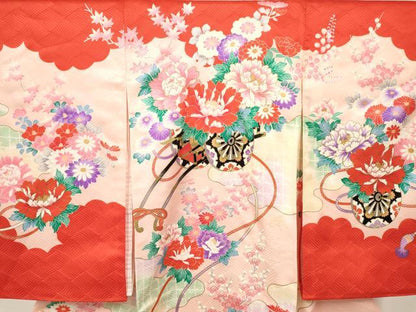 平和屋着物[]お宮参り　女の子　祝着　産着　初着　のしめ　花車文　金彩　逸品　DABE7139ma