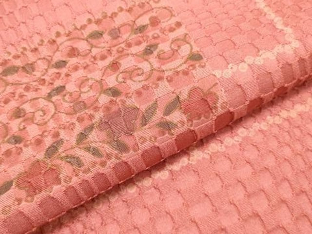 平和屋着物▼羽織・コート　反物　羽尺　ふくれ織　横段花唐草文　金彩　逸品　未使用　DABE6858zy