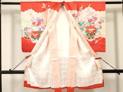 平和屋着物[]お宮参り　女の子　祝着　産着　初着　のしめ　花車文　金彩　逸品　DABE7139ma