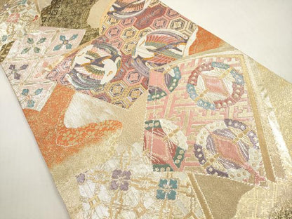 平和屋着物◎佐賀錦 六通柄袋帯 冊子吉祥花鳥舞蝶文 金銀糸 正絹 逸品 DABF5091xg