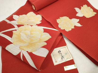 平和屋着物＊夏物 西陣 京の名門 じゅらく謹製 名古屋帯 帯反物 絽綴れ 草花文 金銀糸 証紙付き 逸品 未使用 DABD7980zzz