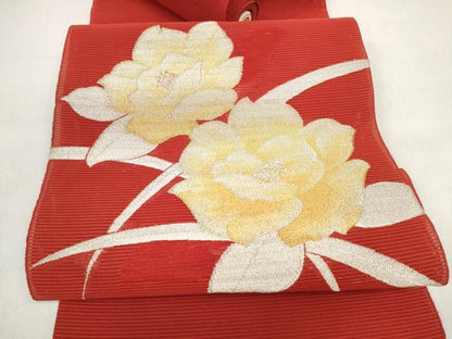 平和屋着物＊夏物 西陣 京の名門 じゅらく謹製 名古屋帯 帯反物 絽綴れ 草花文 金銀糸 証紙付き 逸品 未使用 DABD7980zzz