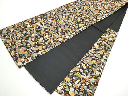 平和屋着物●六通柄袋帯　唐織　飛鶴宝尽くし花文　黒地　金糸　正絹　逸品　CABG6051hy
