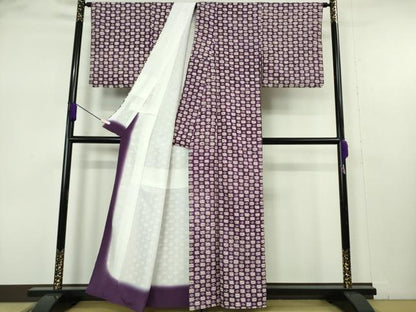 平和屋本店●極上　岩手の匠　草紫堂　南部絞り　紫根染　紬　色紙文　正絹　逸品　未使用　DZAA4880kh6