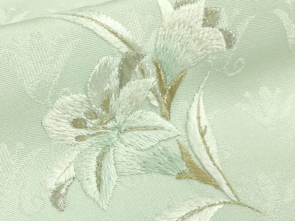 平和屋本店●極上　山口美術織物 皇室 伊勢神宮御用 西陣織 訪問着　錦繍　総刺繍　草花　白緑色地　金銀糸　冊子付き　逸品　DZAB1429kh6