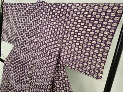 平和屋本店●極上　岩手の匠　草紫堂　南部絞り　紫根染　紬　色紙文　正絹　逸品　未使用　DZAA4880kh6