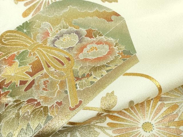平和屋本店●極上　金彩友禅 卓越技能者・名工・和田光正 色留訪問着 文箱 菊梅文 象牙色地 金銀彩 さが美扱い　逸品　未使用　DZAB1408kh6