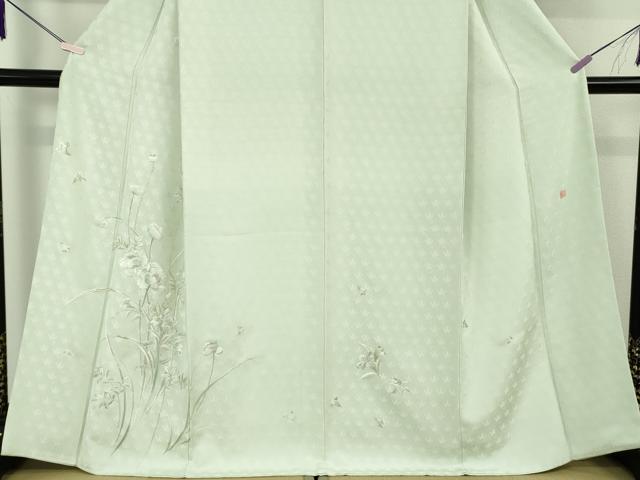 平和屋本店●極上　山口美術織物 皇室 伊勢神宮御用 西陣織 訪問着　錦繍　総刺繍　草花　白緑色地　金銀糸　冊子付き　逸品　DZAB1429kh6