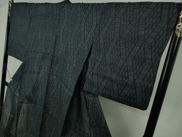 平和屋本店＊極上　夏物　重要無形文化財　本場宮古上布　苧麻　菱文　紺色地　逸品　未使用　DZAB2414kh6