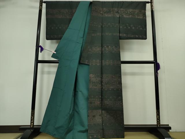 平和屋本店●極上　中国三大刺繍　スワトウ刺繍　汕頭刺繍　総刺繍　訪問着　紬地　洋花文　高麗納戸色地　逸品　DZAB2258kh6